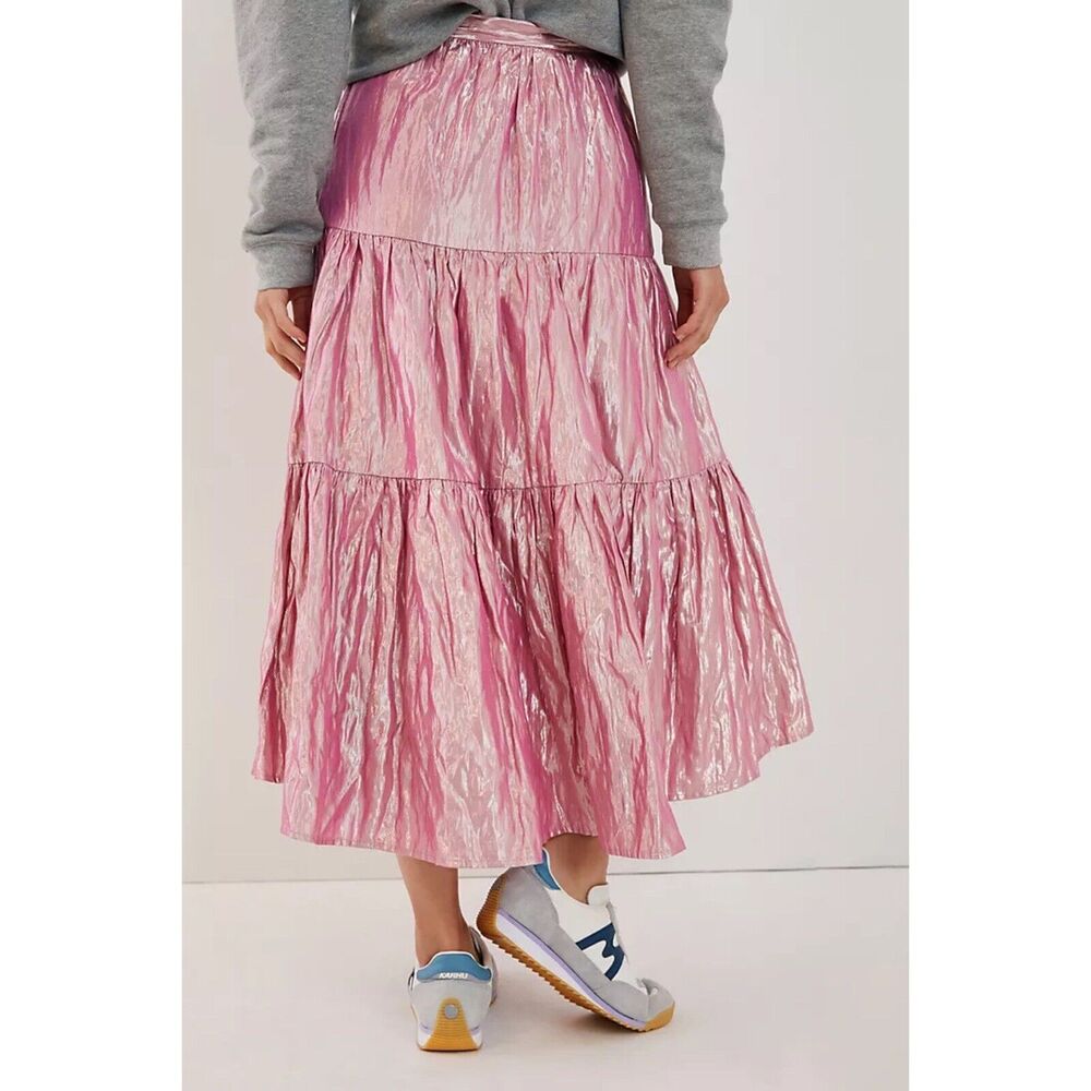 Anthropologie Maeve Alicia Crinkled Metallic Maxi Skirt Size 2 - Picture 3 of 7